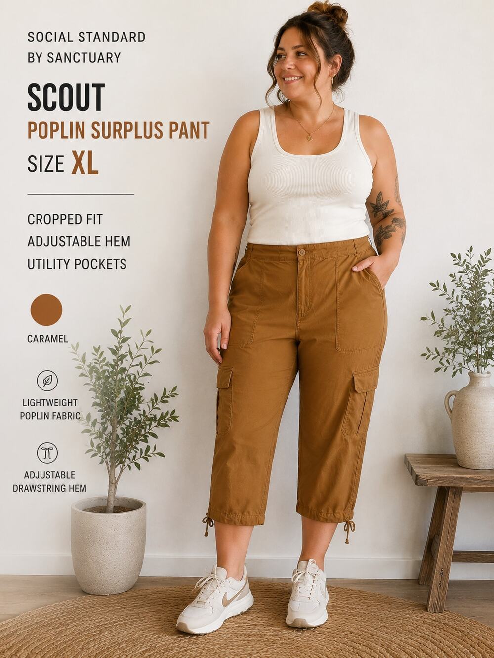 New Social Standard by Sanctuary Scout Poplin Cargo Pants XL Caramel Utility $99
